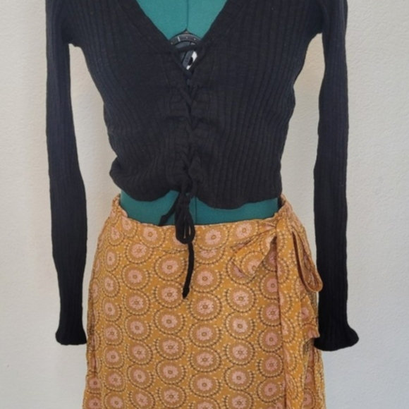 Floral Wrap Skirt in Mustard Yellow - Picture 5 of 5